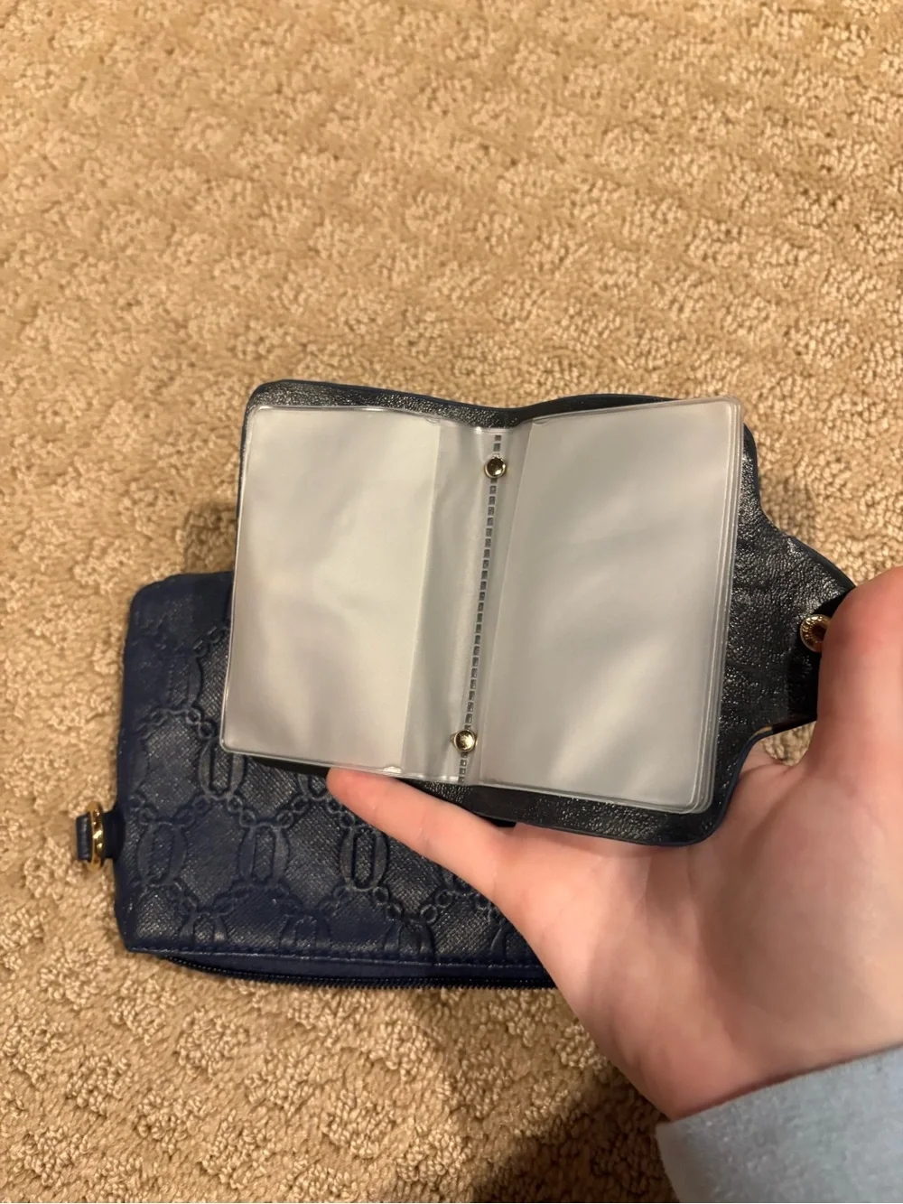Navy Embossed Wristlet and Card Case Set